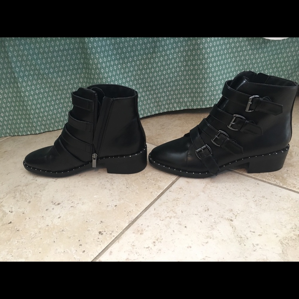 Studded strapped combat boots